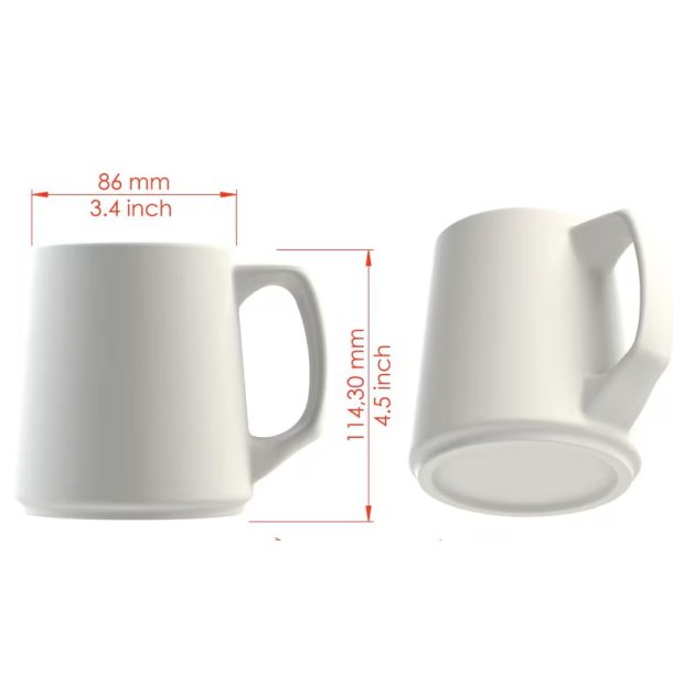 2-delt gipsform til krus med hank, h�jde 114mm